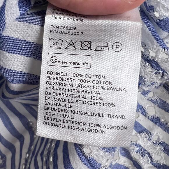 H&M Blue & White Striped Off-the-Shoulder Embroidered Top Size 4 - Picture 6 of 6